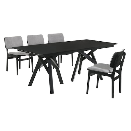 Armen Living Cortina and Lima 5 Piece Black Rectangular Dining Set SETCODIBLK5D